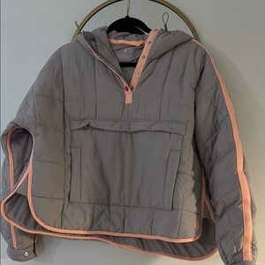 Free People movement  Gray and Pink Hooded puffer pullover